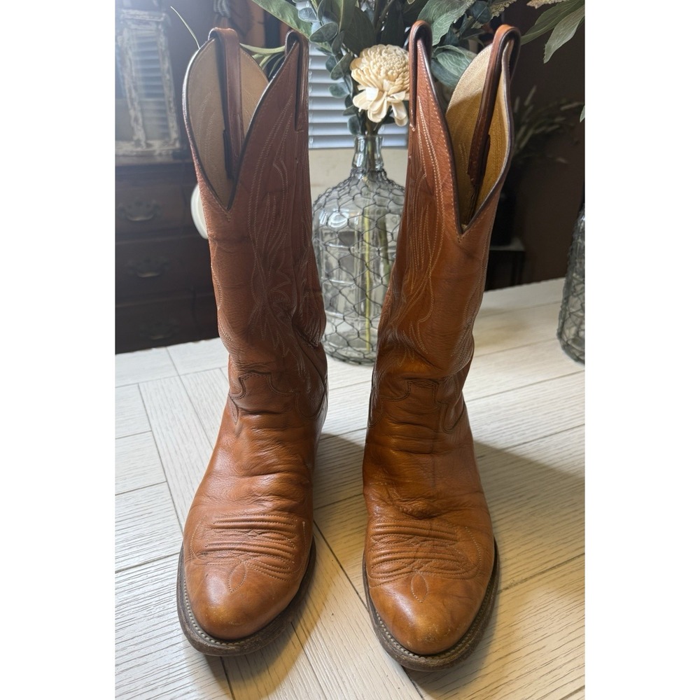 JUSTIN 1632 Brown Tan Classic Western Cowboy Mid Calf Boots Men 9 D Rodeo Ranch